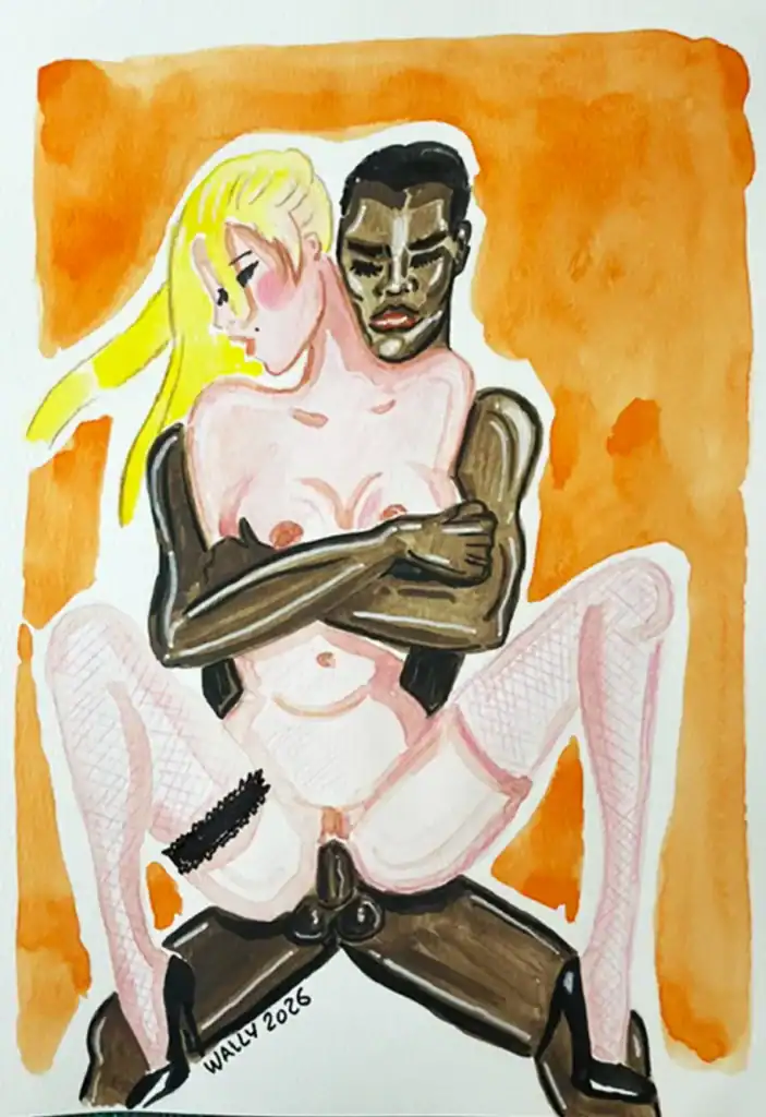 Illustration artistique de deux personnages nus, sensuelle et expressive.