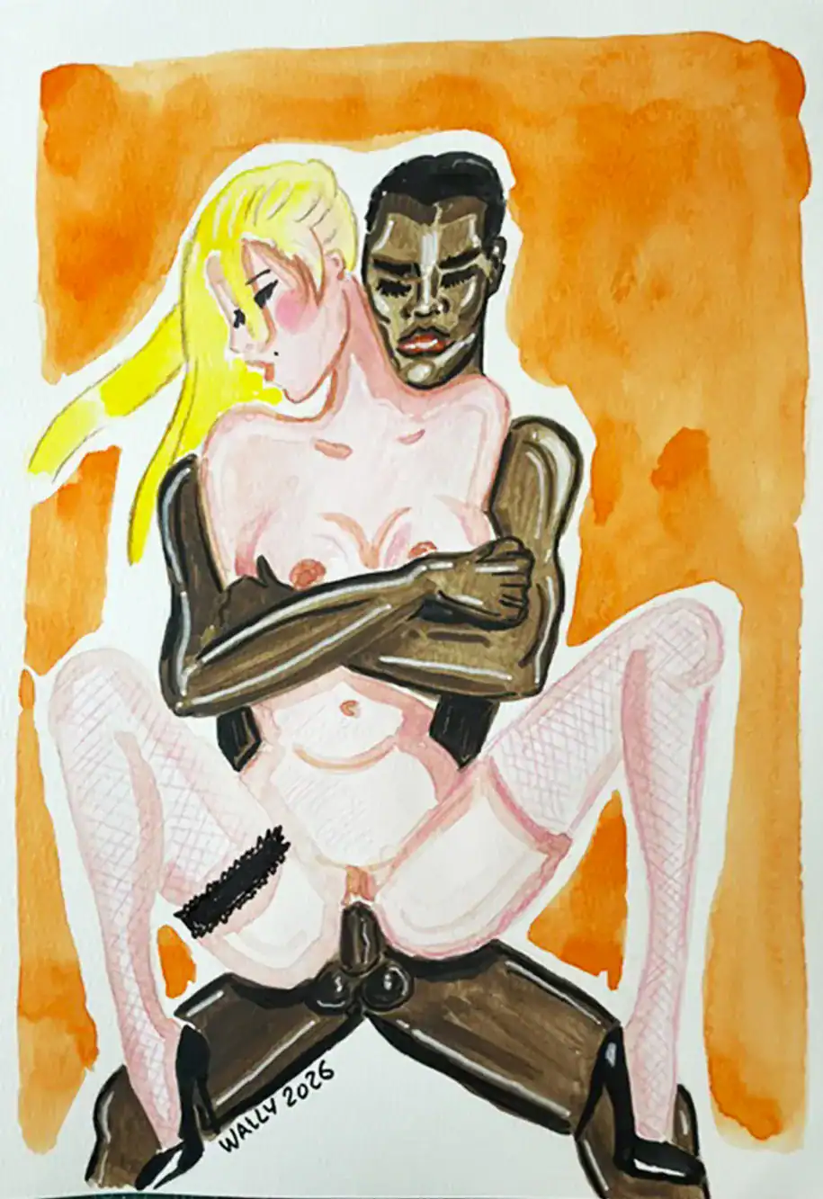Illustration artistique de deux personnages nus, sensuelle et expressive.
