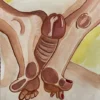 Illustration aquarelle format A4 Dessin érotique footjob – illustration sensuelle aquarelle fétichisme erotique
