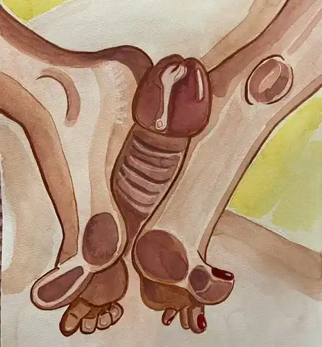 Illustration aquarelle érotique A4 Dessin aquarelle sensuel avec éléments fétichistes et érotiques.