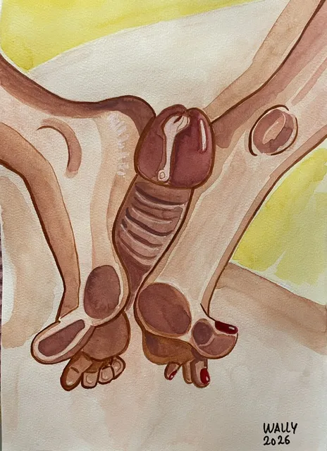 Illustration aquarelle format A4 Dessin érotique footjob – illustration sensuelle aquarelle fétichisme erotique