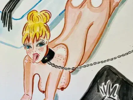 Illustration BDSM Aquarelle sur le thème soumise Illustration BDSM aquarelle d'une femme soumise attachée avec chaîne.