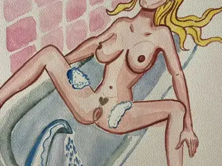 Illustration érotique aquarelle A4 Illustration érotique d'une femme nue dans une baignoire, style aquarelle, format A4.